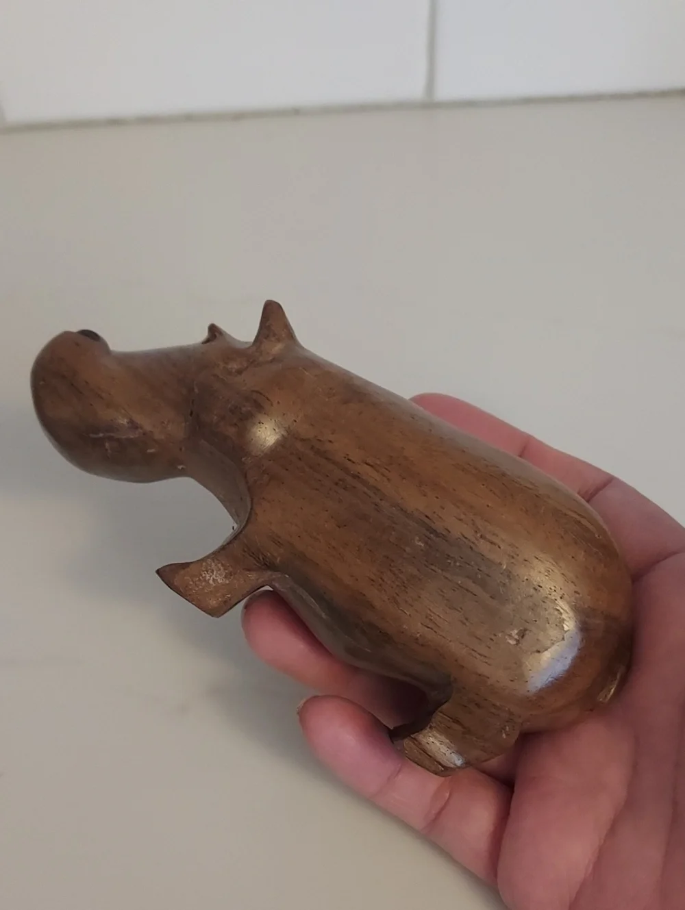 Hippo Figurine Carved Wood 5